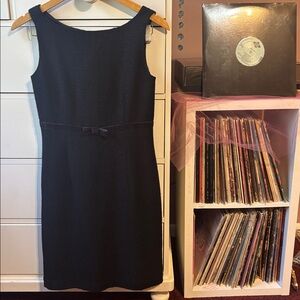 Vintage y2k Gap Black Cocktail Lined Sheath Tweed Sleeveless Dress 4 Wool Velvet